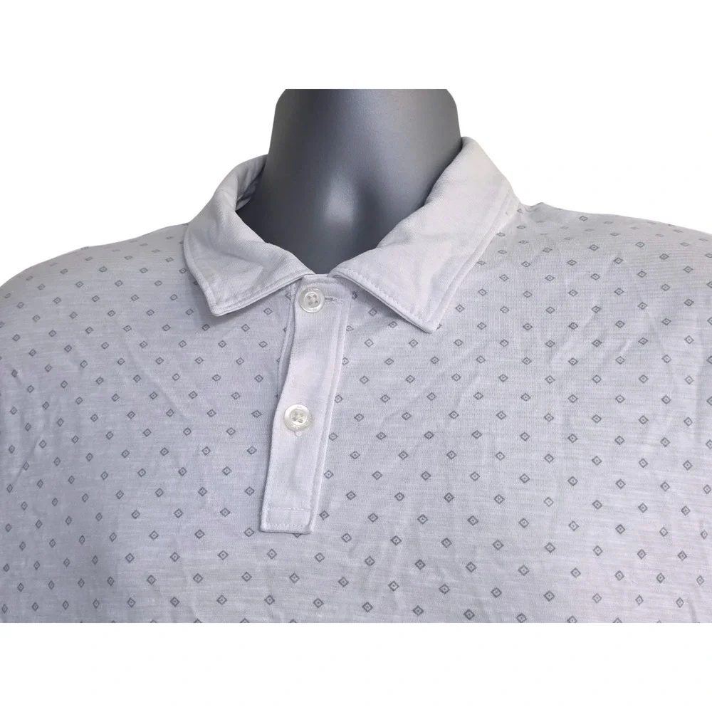 Banana Republic Luxury Touch Polo Shirt Mens Large White Grey Diamond‎ Print A7